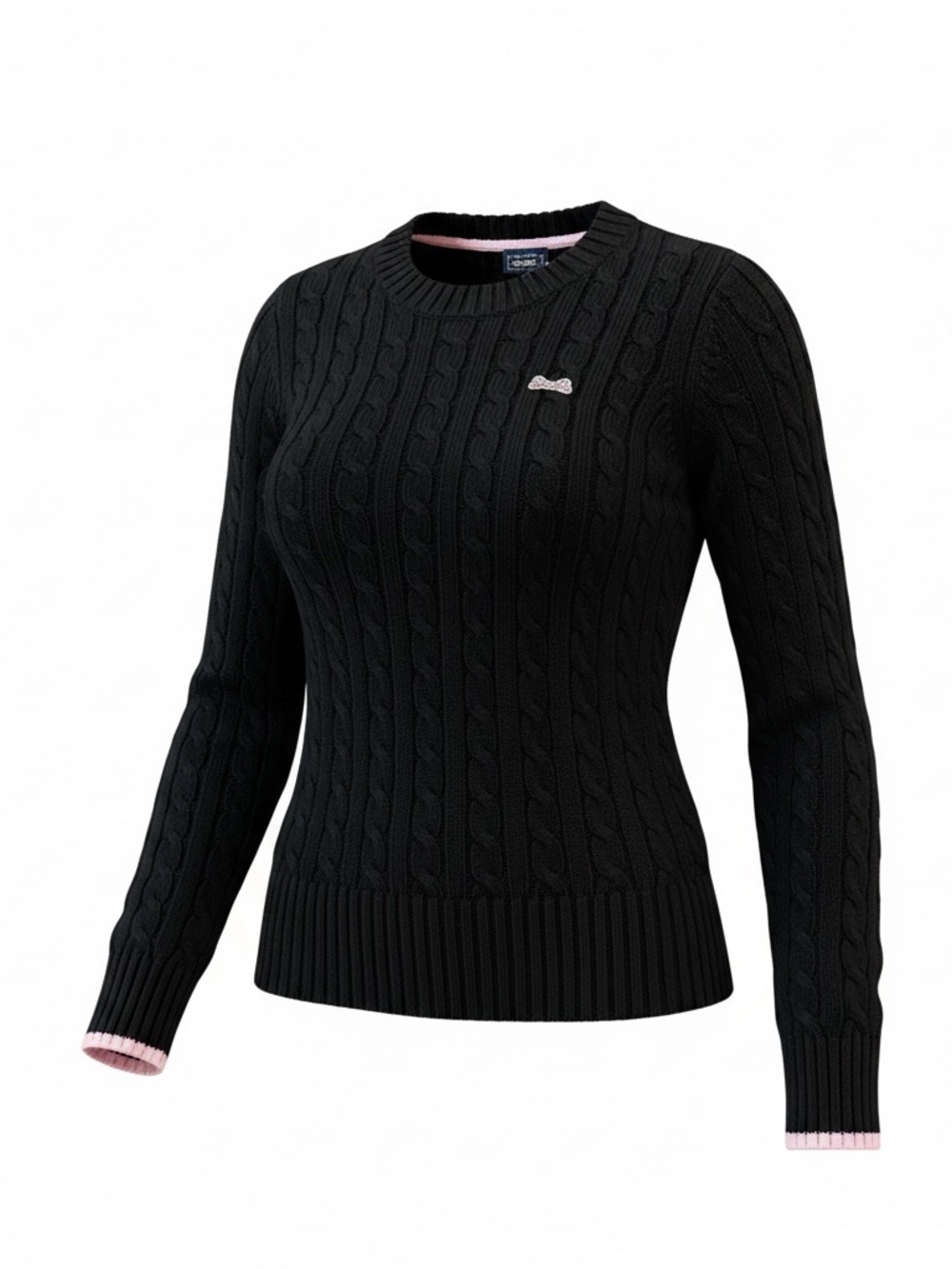 Cable Knit Crewneck Sweater - Black by Le Tigre Large